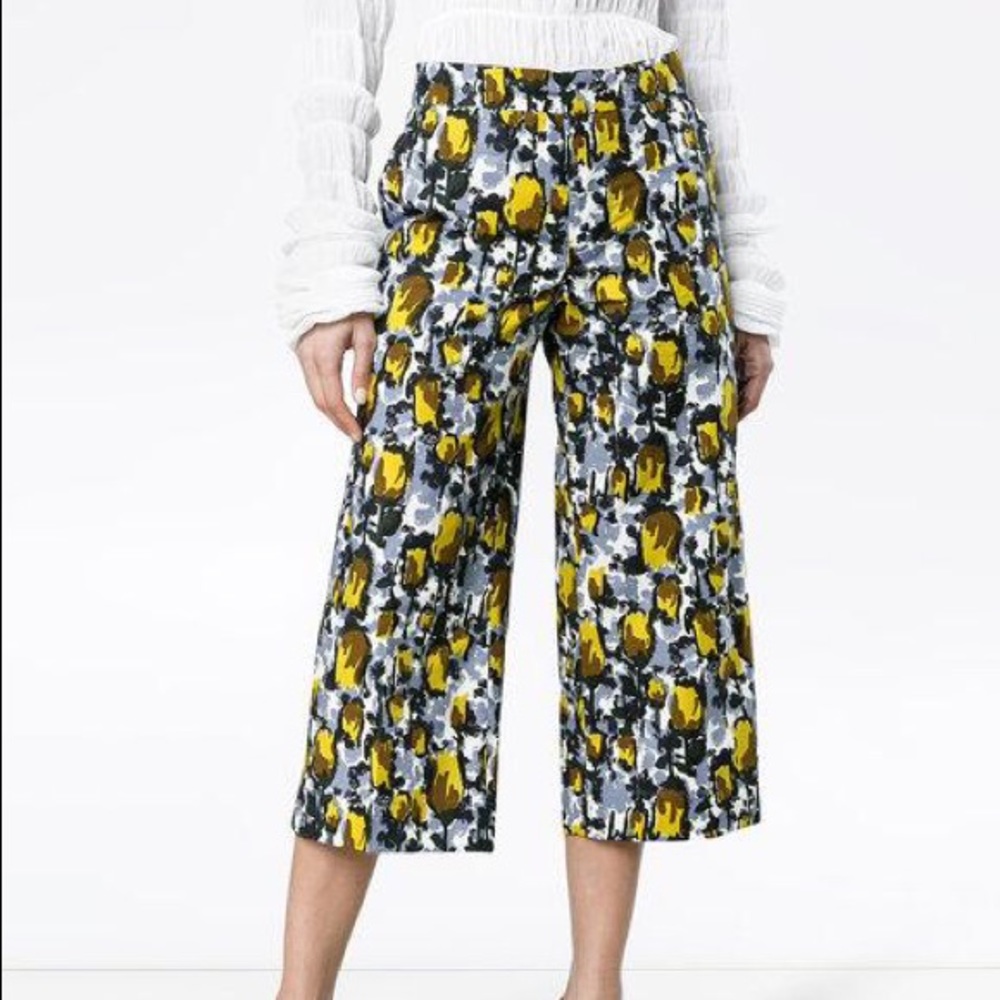 Marni Floral Wide Leg Trouser Pants Crop Roses